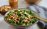 A Firecracker Kale Salad recipe featuring Clif Family's Organic Hot Honey Cashews & Peanuts.|Firecracker Winter Green Salad with Power Nut and Seed Mix
