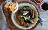 |Steamed Mussels + Smoked Spanish Pimenton Romesco