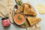 |Toasted Grilled Cheese Sandwiches with Apple Butter and Tomato Dukkah Soup