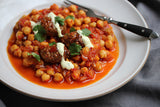 |Kofta over Chickpea Stew with Tzatziki Sauce