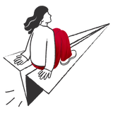 Illustration of a person with a red backpack sitting on the ground.