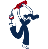 Simplified illustration of a woman pouring red wine from a bottle into a glass.